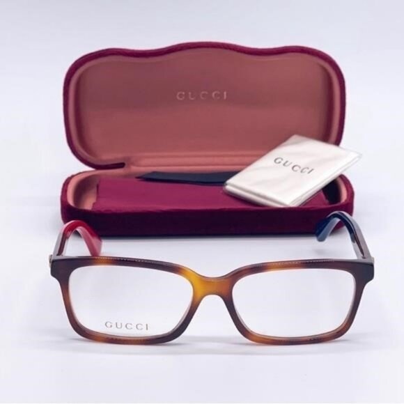 Authentic- New - Gucci GG 0168O 008 Havana EyeglassBlue Red Temple Ti… - Picture 13 of 14